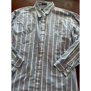 Chaps‎ Ralph Lauren Men's Blue White Striped Button Down Shirt Size 17 34 35